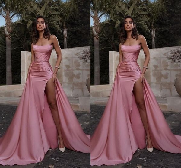 Sexy Rose Sirène Robes De Bal Longues Pour Les Femmes Plus La Taille Sans Bretelles Côté Haut Fendu Plis Drapé Étage Longueur Soirée Fête D'anniversaire Robes Robe Occasion Spéciale