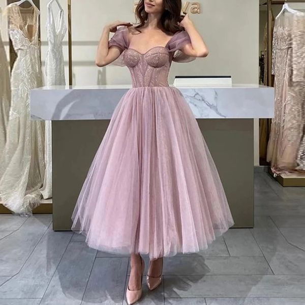 Sexy rose chérie robes de bal bohème Tulle dos nu formelle fête robes de soirée Robe de mariée sur mesure