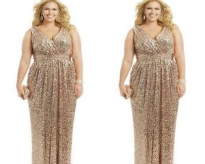 Sexy plus size jurken rosé goud pailletten schede vneck vloer lengte avondjurken formele moeder van de bruid prom jurk custom8651561