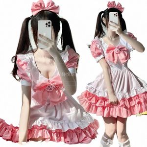 Sexy grande taille femme de chambre Cosplay coupe basse costume Alice rose chat arc Dr belle Princ Lolita douce fille tenue Disfraz Anime u2B9 #