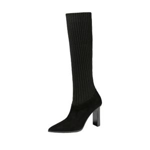 Sexy pointu Highhigh Stretch femmes épaisses avec des chaussettes Ing bottes à talons hauts minces sauvages Y200114 GAI GAI GAI