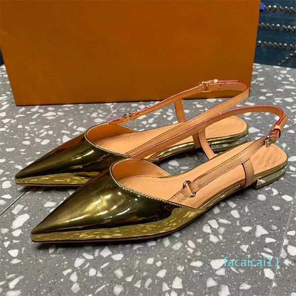 Sexy Poined Toe Women Flat Slingback Sandals Designer Patent Leather Model Sandals