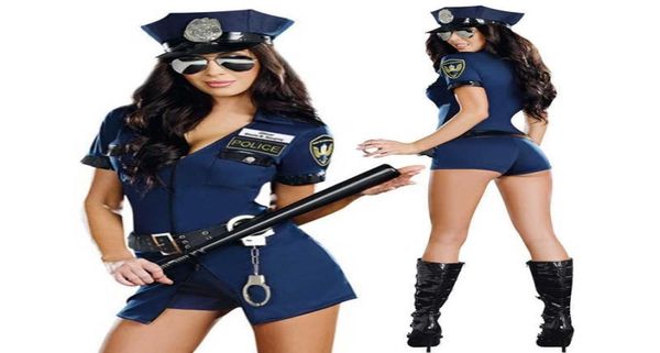 Sexy Police Femme Officier Uniforme Costume Halloween Clubwear Fermeture Éclair Érotique Tenue Cosplay Carnaval Fantaisie Robe De Soirée Y09037148668