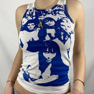 Sexy print tanks vrouwen zomer y2k mouwloos off schouder kleding mode streetwear casual portret stropdas kleurstof crop tops