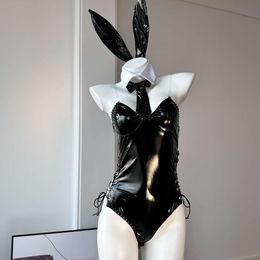 Sexy Pu Leather Club Bunny Cosplay Costumes Deep V Temptation Halloween Rabbit Kawaii Lingerie Role Play Bunny Girl