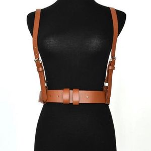 Sexy Punk Pu Cinturones de cuero para mujeres marrones del cuerpo delgado de color marrón esclavitud esculpida arnés cinturón de cintura tirantes 192a