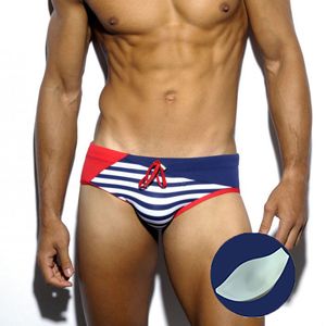 Sexy push -up pad marine strepen print zwemkleding mannen kort ademend zomer strand gay bikini zwempak maillot de bain 220520