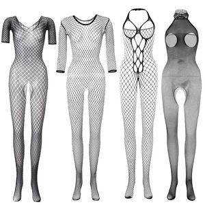 Pyjamas sexy 4 styles Costumes Body Suit Bas Sexe Érotique Ouvert Entrejambe Teddy Lingerie Crotchless Bébé Poupée Résille Porno 231129