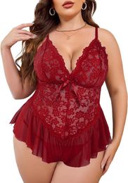 Pijamas sexy Avidlove Ropa interior de talla grande para mujer Medias de encaje sexy Teddy Vestido de dormir de muñeca de una pieza L4XLLF230908