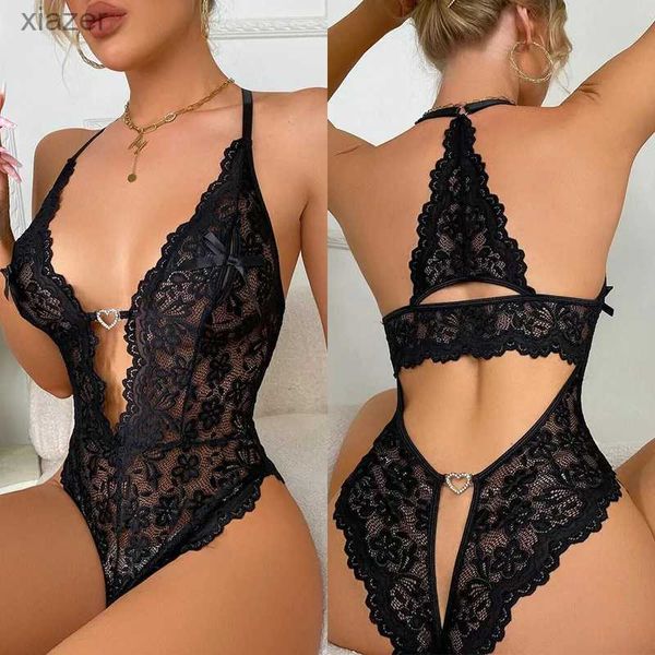 Pajamas sexy Bikini 2023 Lingerie sans entrejambe transparente pour femmes Lace Deep V sexy baby Doll Robe BodySuit Erotic Comes Porn Underwear WX