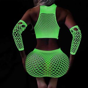 Sexy pyjama's erotische lingerie lichtgevende mesh sex s door holle netto kleding sexy lingerie bodysuit voor mesh dress bondage ondergoed t240513