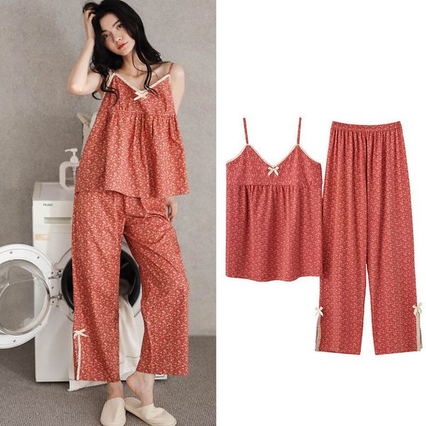 Pyjamas sexy Fdfklak Ensemble de vêtements de nuit sexy Pyjamas d'été pour femmes Bretelles fines Col en V Chemise Pantalon Costume Petit Floral Modal Vêtements de maison M-3XL 230922