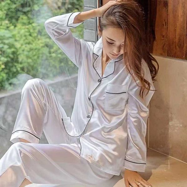 Pyjamas sexy Pyjamas en soie glacée femmes mince coréen doux Satin vêtements de maison deux ensembles pyjamas pour femmes Pijamas sexy pour femme 240330