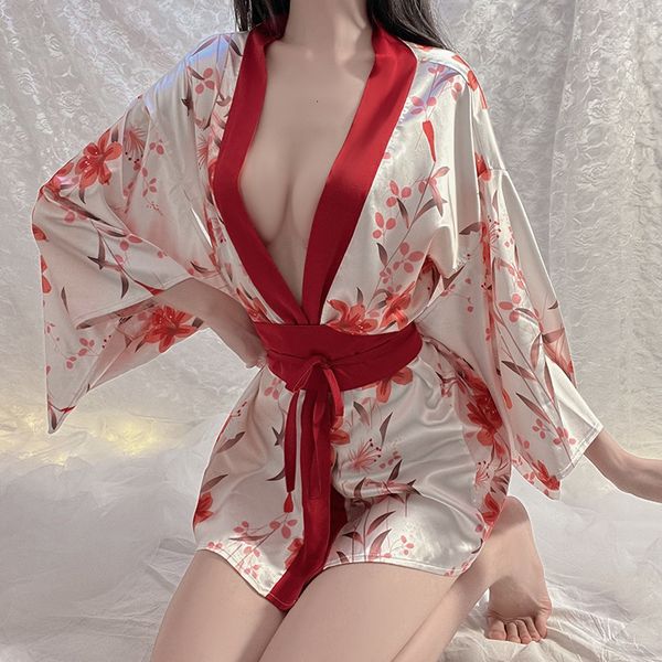 Pijama sexy Kimono japonés Cosplay Lady Sash Atado Bata Ropa de dormir LowCut Dres Sex Yukata Disfraz Pijama Conjunto de lencería linda 230608