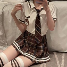 Sexy Pyjama Lingerie School Student Uniform Rollenspel Kostuum Vrouwen Leuke Mini Plooirok Blouse Set Porno College Girl Cosplay Anime 230825