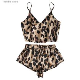 Sexy pijama miarhb y pijama para mujeres pijamas leopardo estampado femenino juego de dormir de ropa de dormir