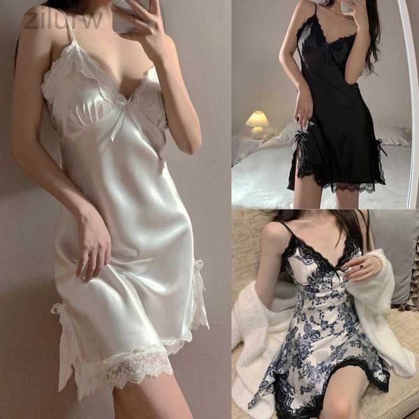 Dresses de nuit sexy Femmes Sexy Halter Lace V-Neck Wearwear Female Sans manches Nightwear Hot Erotic Sleep Night Dress pour dames D240425