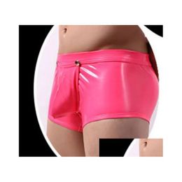 Sexy pijamas bragas y sissy pu imitación cuero wetlook boxeador corto homme abierto pene bolsa fetiche anillo de polla porno lencería gay l0407 gota dhqk8