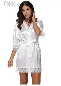 Pyjamas sexy grande taille dentelle Patchwork mariée demoiselles d'honneur Robe Sexy Lingerie femmes soie fête de mariage Kimono Robes chemise de nuit vêtements de nuit peignoir 24318