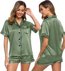 Pyjamas Sexy Satin Pyjamas Femmes Vêtements de Nuit À Manches Courtes En Soie Douce Boutonné Loungewear Pjs Shorts Ensemble S-XXL J230601