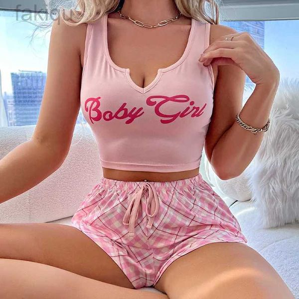 Pyjamas sexy Pyjama sexy mode d'été bébé Girll imprimé Camisole short à carreaux vêtements de maison nuisette pour femmes pyjamas ensembles Pj costumes 24318