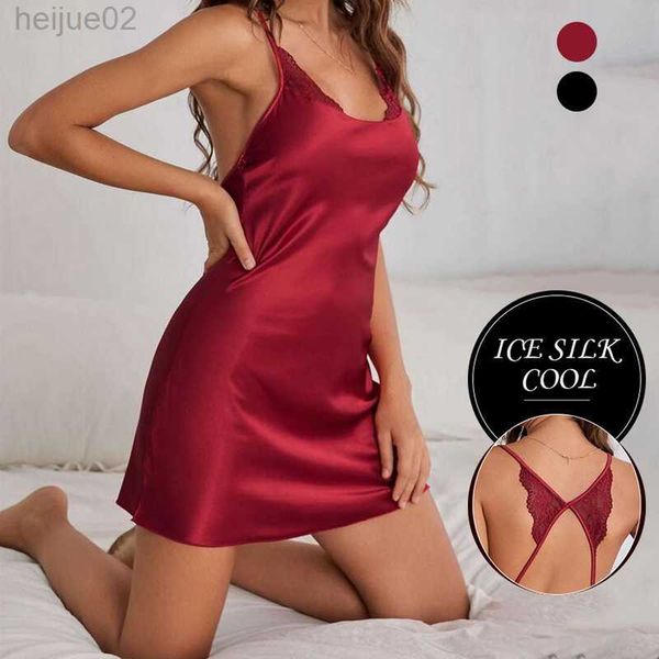 Pijamas sexy Mujeres sexy Seda de hieloPajama Satén Encaje Ropa de dormir Camisón Mujer Ropa de casa Ropa de dormir Camisón femenino Lencería sexual AA230411