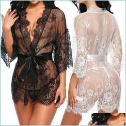 Pyjamas Sexy Femmes Sexy Lingerie Dentelle Robe De Nuit Vêtements De Nuit Chemise De Nuit Bandage V Profond Gstring Voir À Travers Le Sexe Sheer Sleep Robe Drop D Dhfuc