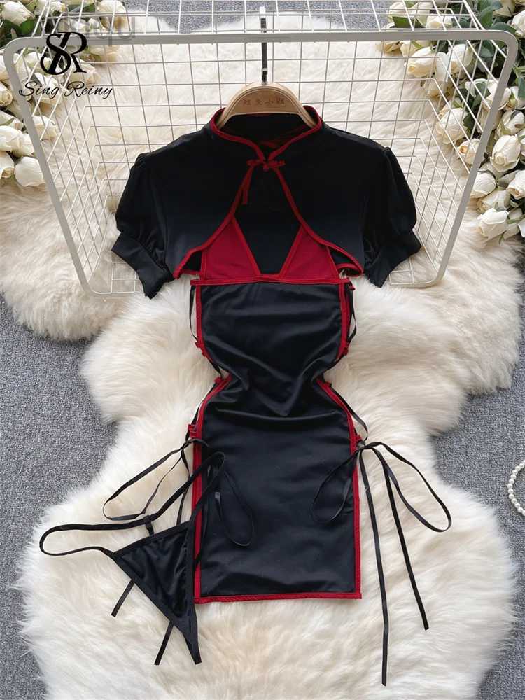 Seksowna piżama singreiny retro erotyczna cosplay seksowna nocna sukienka chiński styl pusta szczupła nocna odzież Kobiety Cheongsam zmysłowe piżamy 24318