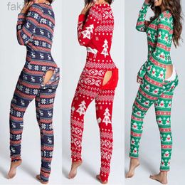 Sexy Pyjama Dames Kerst Onesies Met Butt Flap Voor Volwassenen Sexy Nachtkleding Romper Open Butt Pyjama Jumpsuit Kerst Pyjama Lange Nachtjapon 24318