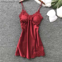 Pijamas sexy Lencería sexy para mujer Camisón de seda Vestido de verano Vestido de noche de encaje Ropa de dormir Babydoll Camisón Satén Ropa de casa Cojín para el pecho Ropa de dormir T230529