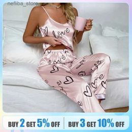 Pajamas sexy Femmes Satin Silk Pajamas Sets Letter Imprimer Cami Cami Vest Shirt avec pantalon Sleepwear Ladie y Pyjama Lingerie Pyjamas Nightwear L410