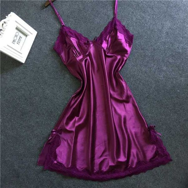 Sexy pyjamas Femmes Sleepdress en satin Sexy Bowknot Lace Babydoll V Neck Pron Lingerie grande taille dames sous-vêtements soutien-gorge Pyjama intime 2404101