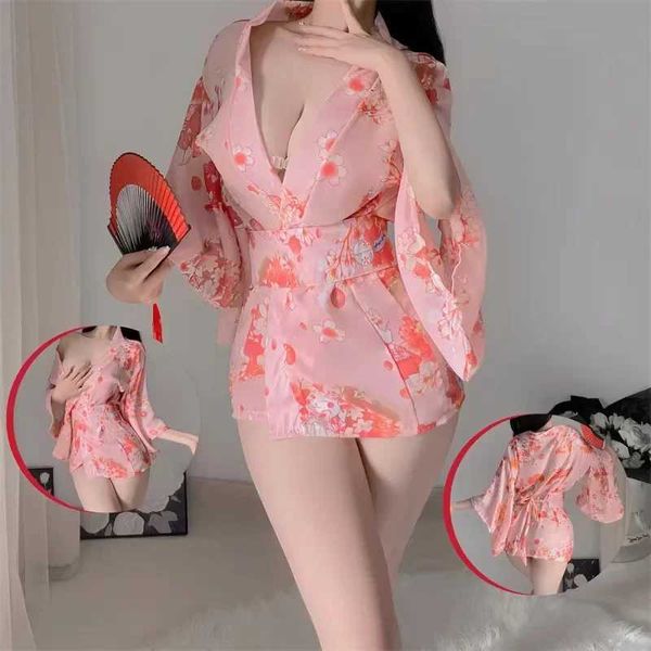 Pijamas sexys para mujer, lencería sexy, conjunto de kimono rosa, ropa interior de talla grande para mujer, vestido corto japonés, falda de encaje, ropa de dormir abierta, minivestido 240330