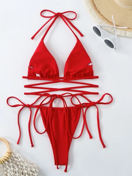 Sexy Red Micro Bikini 2024 MUJER FEMMES MAINTAIRE NOIR CRISS CRISS