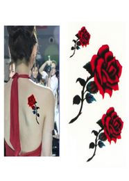 Sexy diseño de rosa roja mujeres impermeable cuerpo brazo arte tatuajes temporales pegatina pierna flor tatuaje falso manga consejos de papel herramientas 8322798