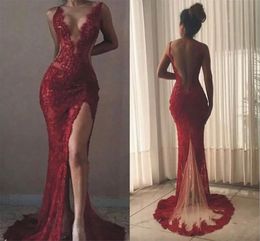 Sexy rode spaghetti volledige kanten zeemeermin prom jurk vintage open rug kralen formele avondjurk lange plus size feest bruidsmeisje jurken jurken