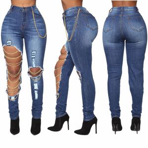 Sexy Pantalons réguliers Plus Taille Femmes Slim Mer Déchiré Trou Dégradé Lg Jeans Denim Push Up Leggings Pantales De Mujer G74Z #