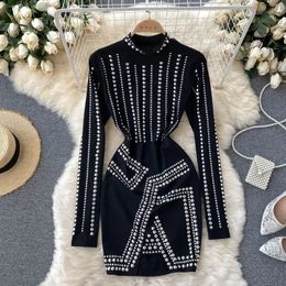 Sexy Revet Goth Mini-jurk met lange mouwen Chic Elegant Slim Vestidos Vintage O-hals Herfst Vrouwen Party Fashion Hip Wrap Dress240311