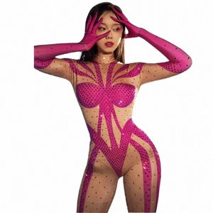 Sexy Strass Gedrukt Jumpsuit Handschoenen Prestaties Club Party Verjaardag Drag Queen Pole Dance Kleding Podium Turnpakje Vrouwen Z7uI #