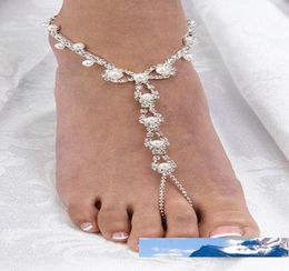 Sexy Rhinestone Beach Boda Pearl Sandals Barefoot Pulsera plateada Pulsera de pie de novia plateado Niña de flor de la flor de la flor de la flor 4025130