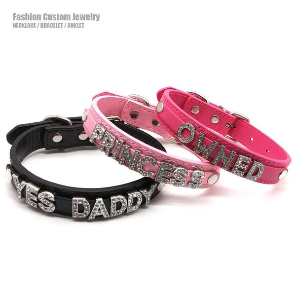 Sexy Rhinestone Letras Gargantilla Collar Collar personalizado Joyería Hombres Mujeres DIY Nombre personalizado Cosplay Fiesta de disfraces Chocker 240315