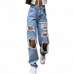 Sexy Ripped Jeans Mendigo Mujeres Grandes Agujeros Destruidos Rotos Pantalones Rasgados Vintage Mujer Pantalones de Mezclilla Distred Diseñador Novio U7Fp #