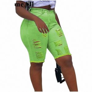 Sexy Ripped Skinny Jeans Shorts Trous fluorescents détruits Leggings extensibles Pantalons courts Denim Bermudas Baggy Torn Jeggings s0ig #