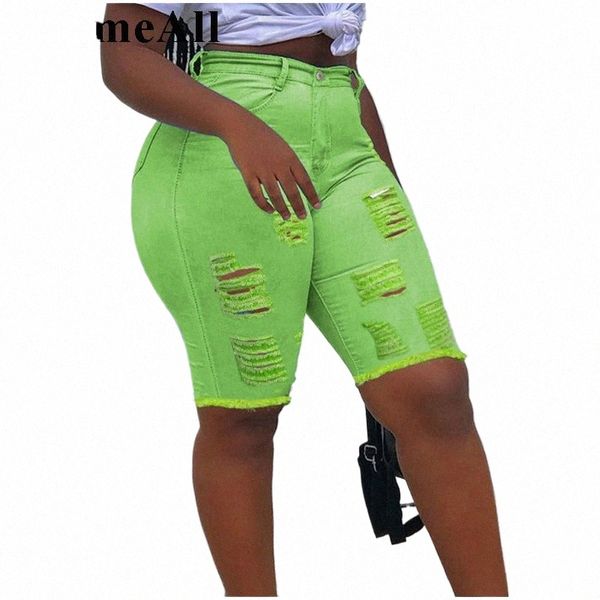 Sexy Ripped Skinny Jeans Shorts Fluorescentes Agujeros destruidos Leggings elásticos Pantalones cortos Denim Bermudas Baggy Jeggings rasgados s0ig #