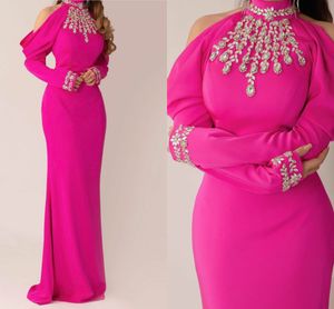 Sexy Rose Rouge Femmes Soirée Robe De Soirée Sirène De L'épaule Perlée Cristal Dubia Bal Robes Formelles Robe de Soirée 2023 Robes Fête