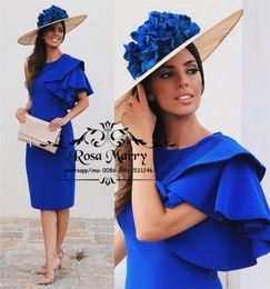 Sexy Royal Blue Cocktail Dresses 2019 Vasos de mangas cortas de talla de té