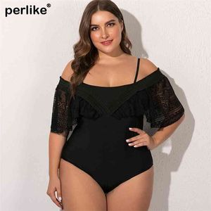 Sexy ruche badpak plus size badmode grote badpakken strand dragen zwempak voor vrouwen 4XL 210712