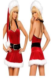 Costumes sexy de Santa Claus Femmes Red Halter Robe Girl Girl Holiday Christmas Party Carnival Stage Cosplay Dress4669473