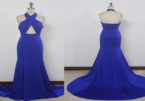 Sexy satijnen schede avondjurken Royal Blue 2019 Criss Cross Prom jurk nieuwe lange avondjurken2119774