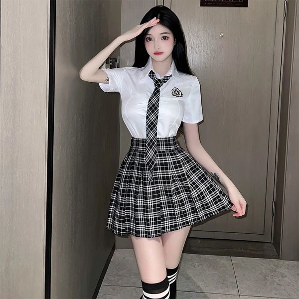 Disfraz de colegiala sexy para mujer, uniforme de estudiante japonés, juego de rol JK, minifalda, conjunto de lencería, ropa de juego sexual para pareja 240102